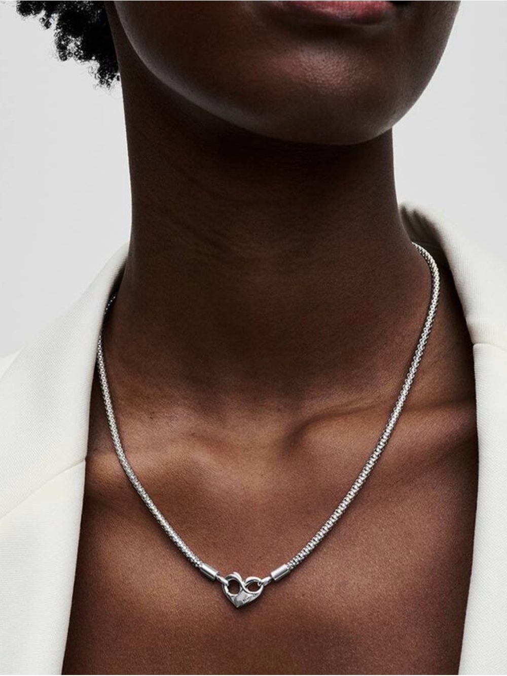 PANDORA metal Silver Charm Necklace with Rose Gold Accents - Women Jewelry